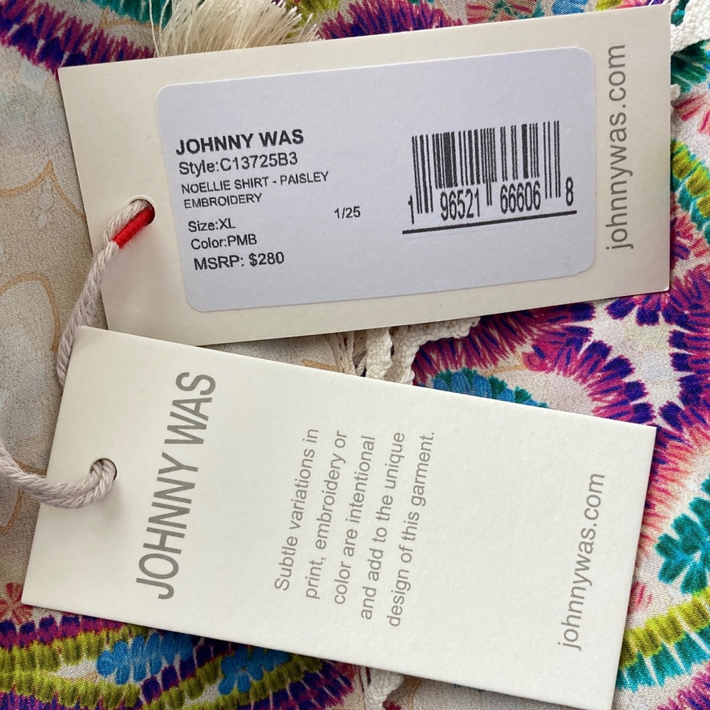 Johnny Was XL Noellie 100% silk Multicolor Paisley Blouse Long Sleeves - Picture 13 of 14